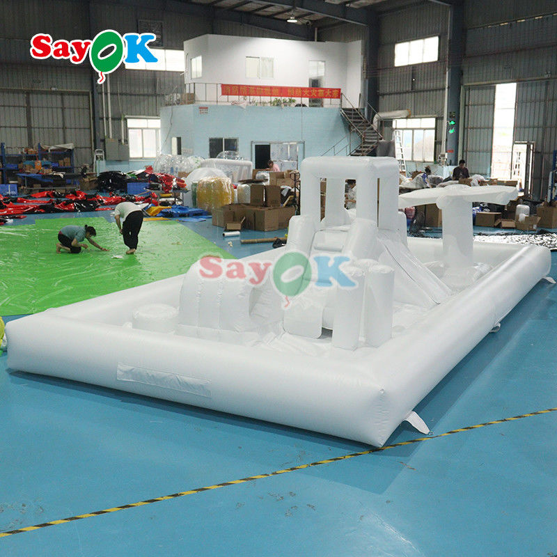 Customized Commercial Soft Play Equipment White Splash Pad Inflatable Water Park Bouncing Castle Slide