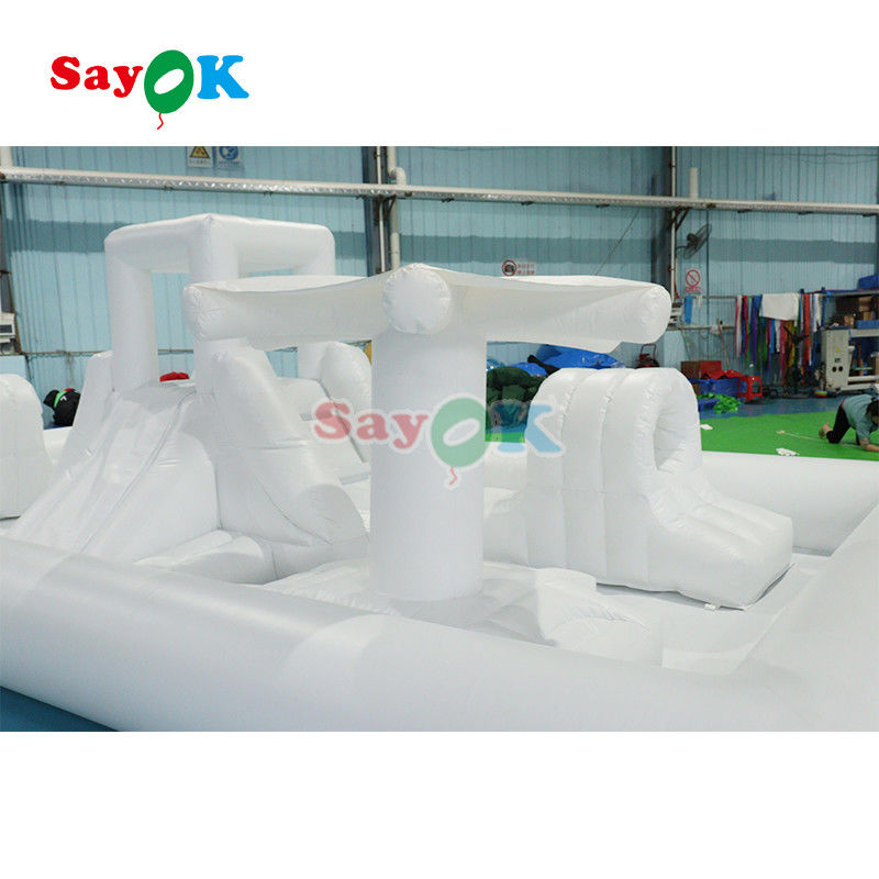 Customized Commercial Soft Play Equipment White Splash Pad Inflatable Water Park Bouncing Castle Slide